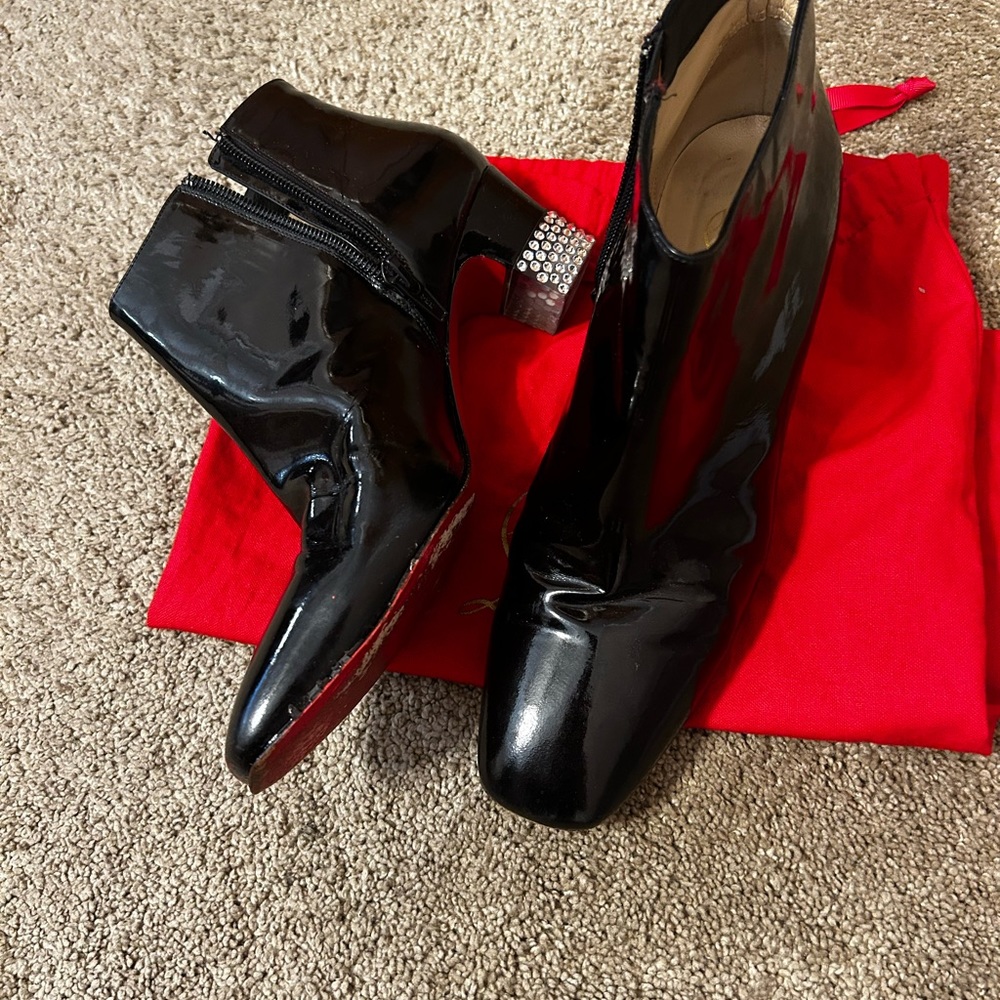 Christian Louboutin patent leather with 2” crystal heels. Size 38 1/2
